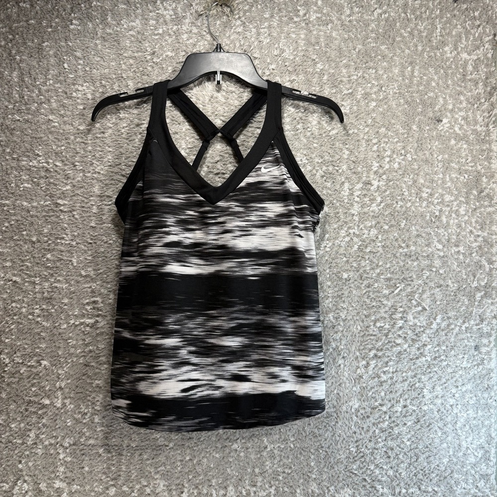 Nike Womens Tie Dye Tankini Top M Black Silver Racerback Built In Bra NESSA232